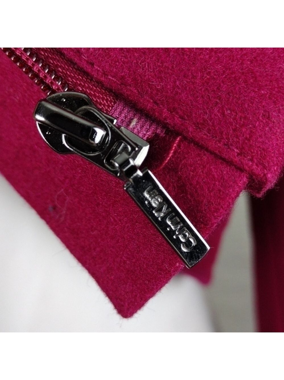Calvin Klein Berry Wool Pointed Collar Long Cuffed Sleeve Toggle Zip Up Coat - Picture 7 of 15